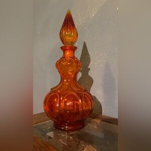 RARE Vintage Empoli Amberina Genie Bottle Decanter w/ Stopper - Italy - UV Glow